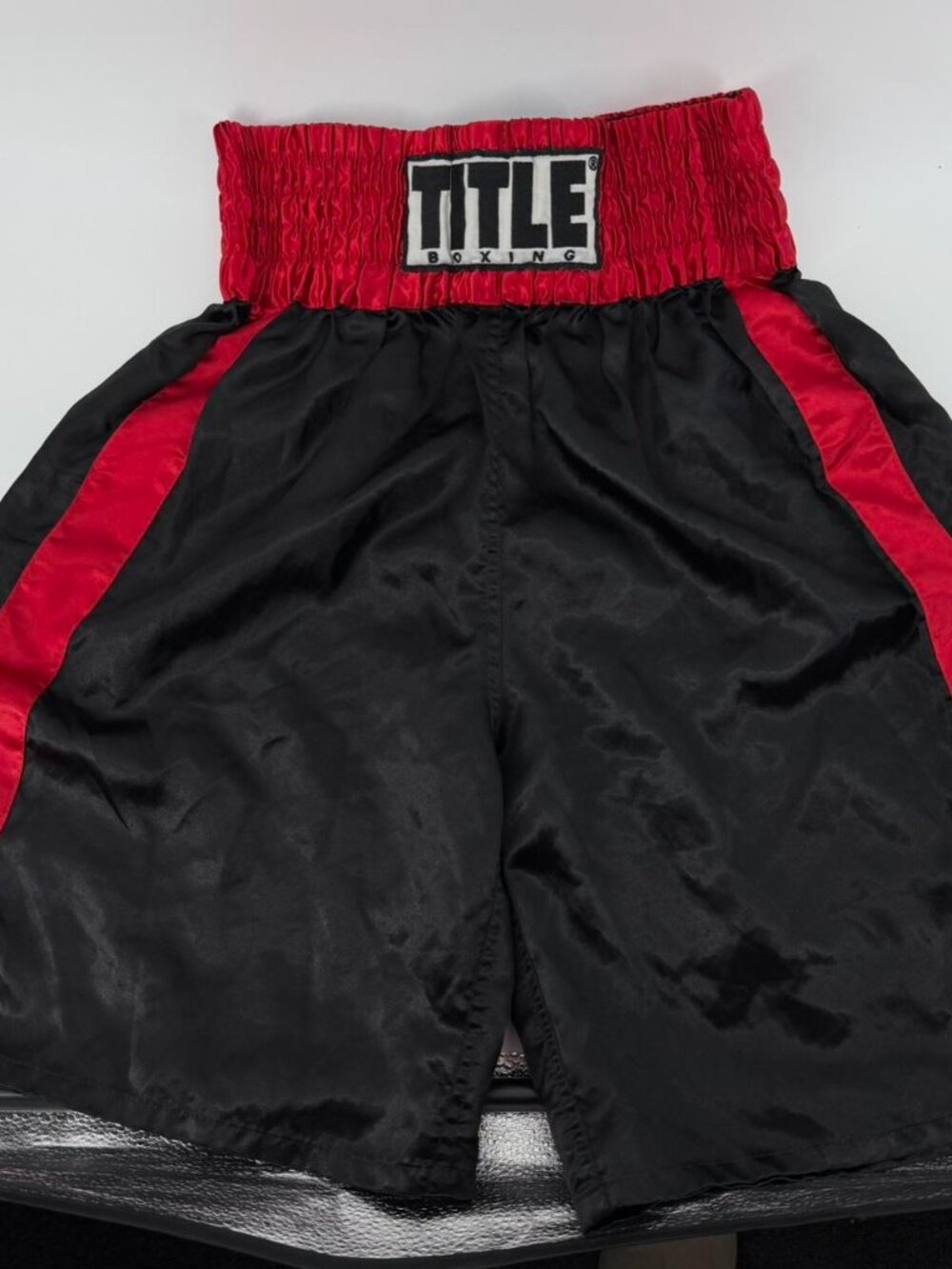 Title Black & Red Satin Boxing Trunks Medium for Men